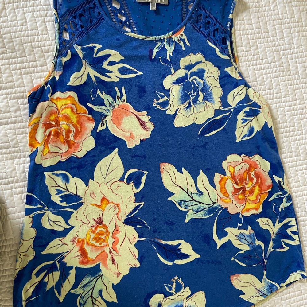 Daniel Rainn Blue Orange Floral Sleeveless Tank Top